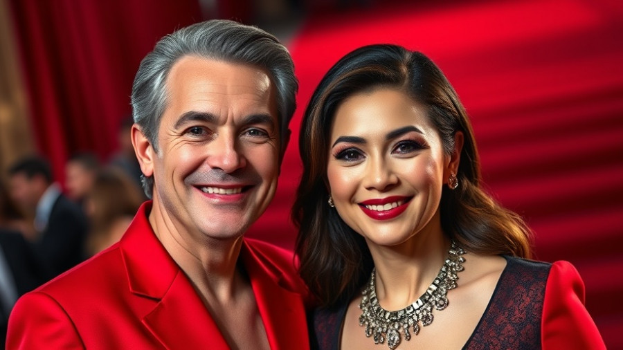 Elegant couple announcement, vibrant red carpet event.