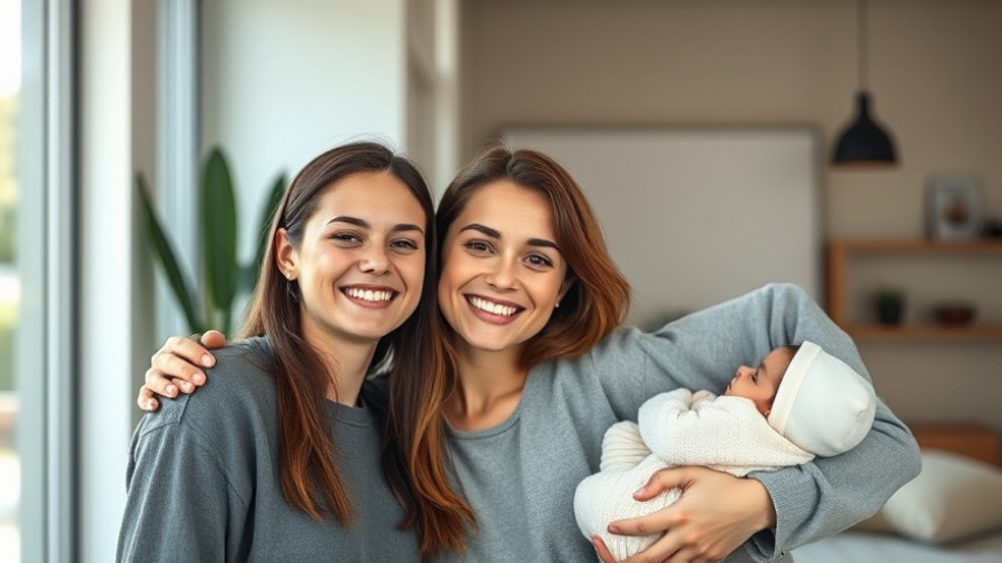 Couple smiling and woman with baby, emotional moment