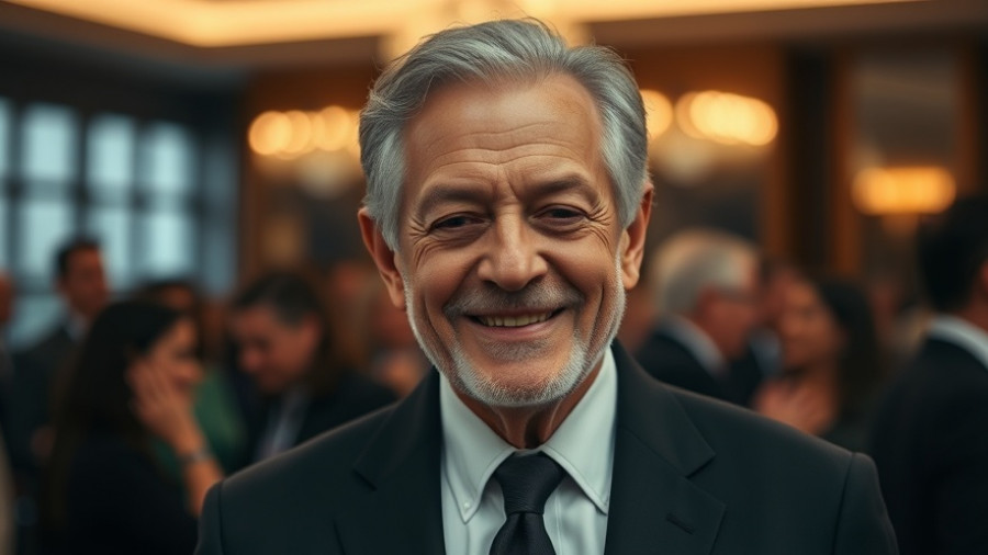 Prominent attendee at a formal event in a black suit.