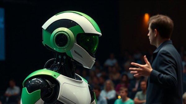 Michigan artificial intelligence tech conference featuring humanoid robot.