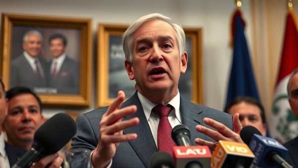 Political figure discussing Trump's sedition claims in office setting.