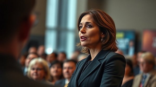 Speaker at Michigan public safety event addressing crowd.