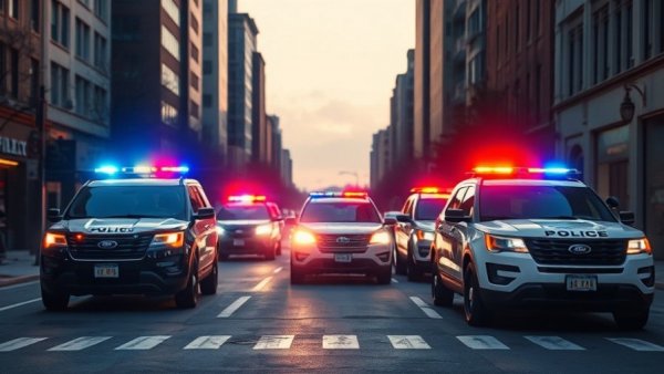 Michigan public safety response with police vehicles on city street.