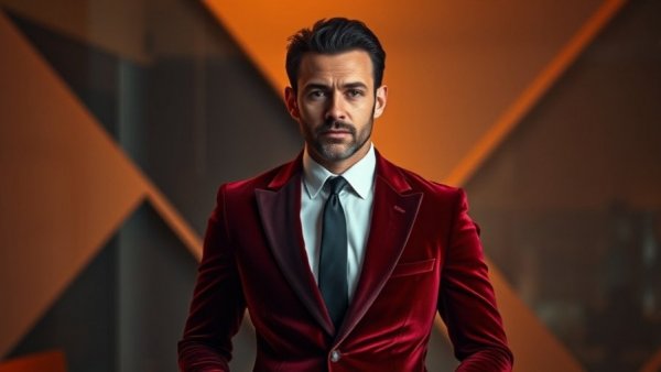 Stylish man in velvet suit, modern background, Devil Wears Prada 2 cast insights