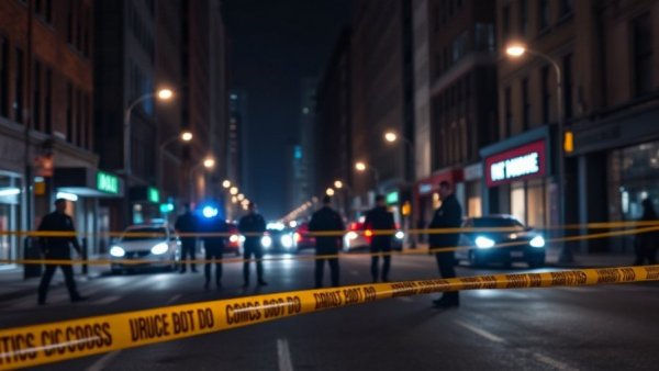 Police officers at crime scene in Detroit at night.