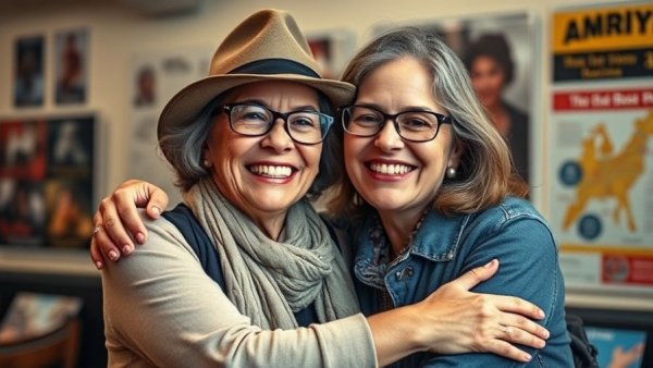 Two women smiling at an indoor event, connected to Detroit art exhibits
