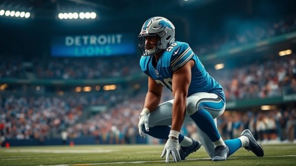 Detroit local news: Detroit Lions player kneeling in stadium.