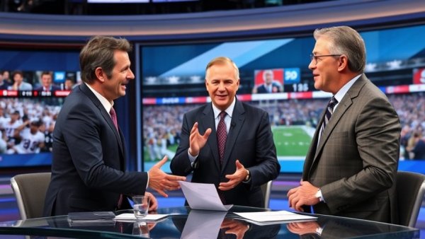 Detroit sports updates discussion on TV set with engaging hosts.