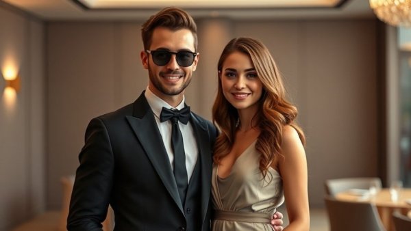 Stylish couple at Detroit cultural festival event in elegant attire.