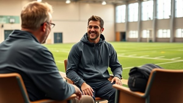 Casual interview with sportsman in Detroit Lions facility.