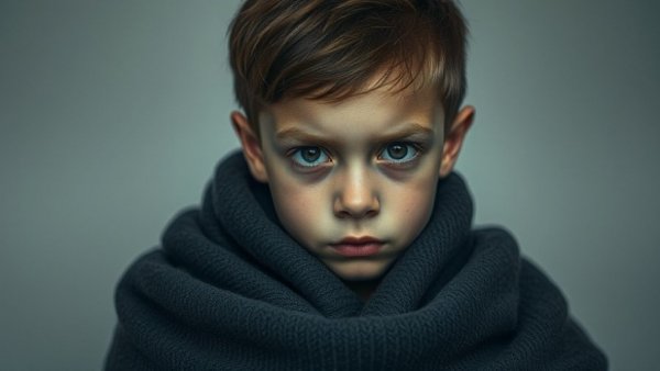 Detroit local news: Serious young person wrapped in blanket.