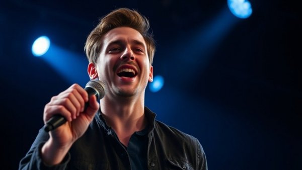 Jelly Roll passionately singing on stage, dramatic lighting.