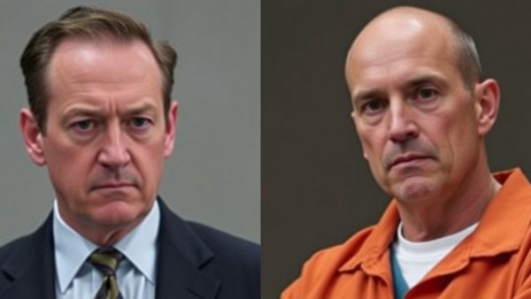 Michigan breaking news: Serious expressions on two men in documentary style.