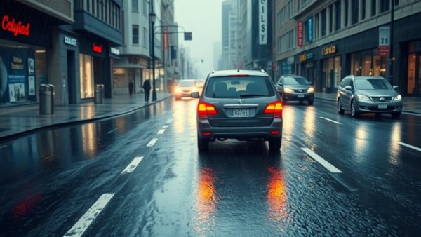 Metro Detroit weather alerts on wet morning roads.