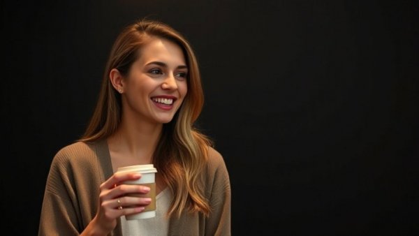 Woman holding coffee cup, engaged conversation, Metro Detroit performing arts collaboration