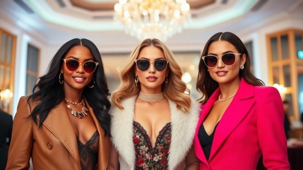 Female celebrity with two young companions at a glamorous event.