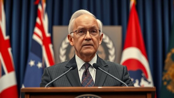 Michigan breaking news: Public figure speaking at podium with flags.