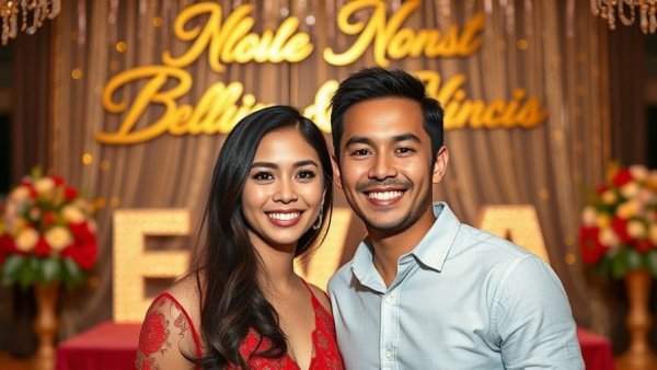 Cheerful duo at a gold-lettered event backdrop, Cartier ring gift JoJo Siwa.