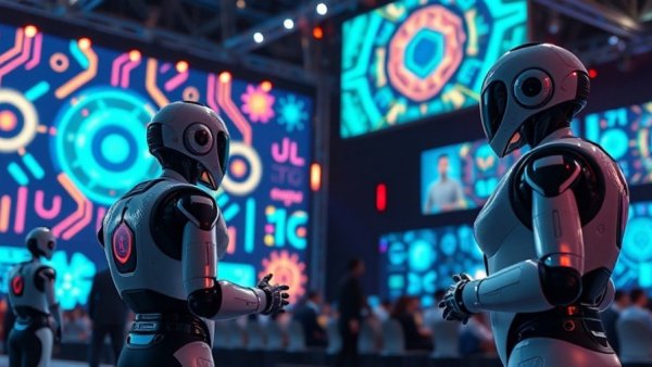 AI Integration at CES 2026 conference with robots and speaker.