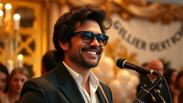 Stylish musician at glam event for Michigan live music scene