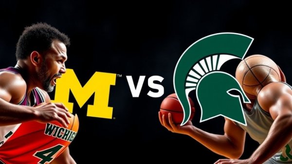 Michigan-Michigan State basketball preview with players and logos.