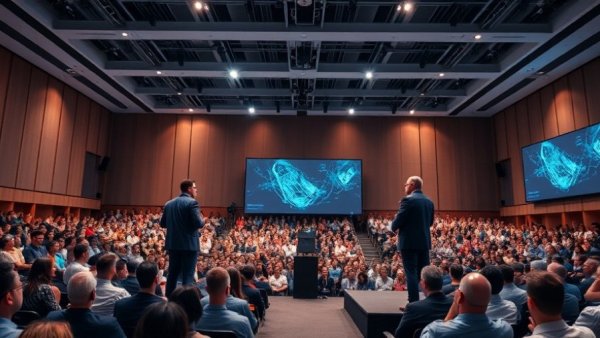 Detroit tech startups showcase AI speaker at conference.