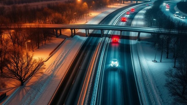 Metro Detroit traffic news showing night aerial view of highway.