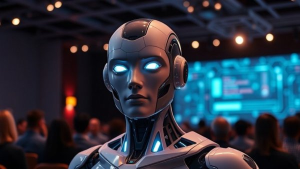 Mathematical AGI concept with humanoid robot on a tech screen.