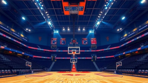 Detroit local news coverage of basketball event in a large stadium.