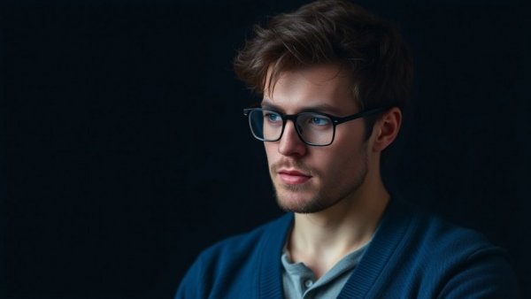 Thoughtful man in glasses on dark background discussing Anthropic Conway AI.