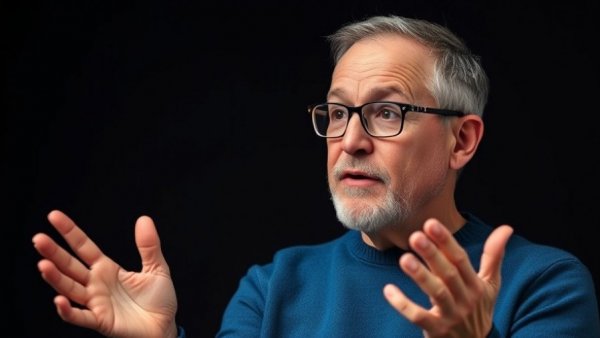 Middle-aged man discussing AI cybersecurity capabilities.