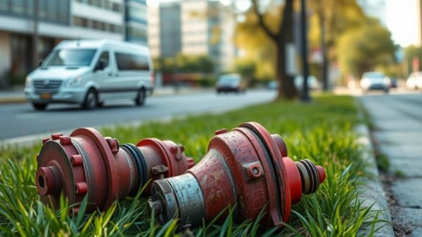 Detroit fire hydrant parts on grass after brass theft, urban scene.