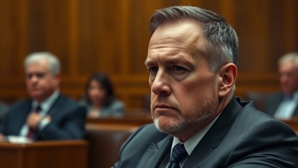 Detroit crime reports in courtroom scene with serious man on trial.