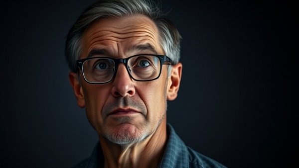 Confident man in glasses reflecting on AI, Cinematic Photo