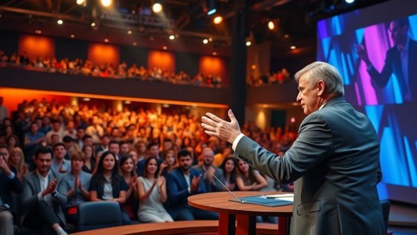 Dynamic studio scene with host and audience, Michigan live music theme.