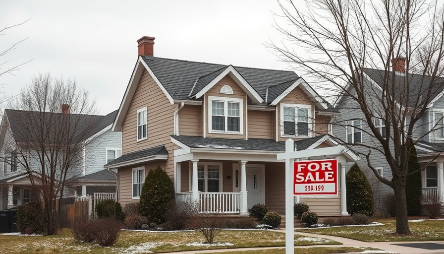 Detroit housing market: Suburban house for sale in winter scene.