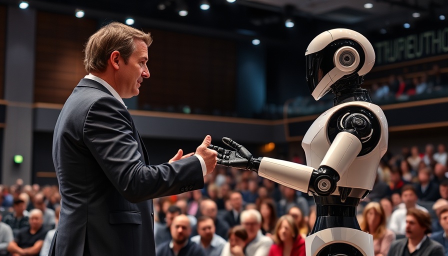 Detroit tech startups showcasing humanoid robot on stage.