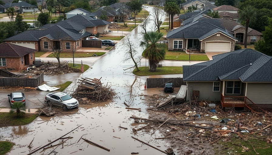 Texas flooding update with damaged homes and debris in neighborhood.
