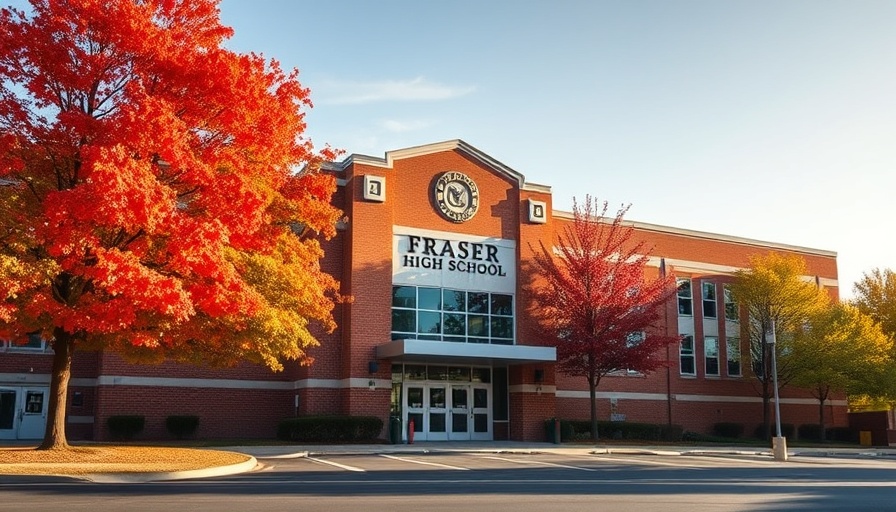 Fraser High School building with autumn trees in Michigan education news background.