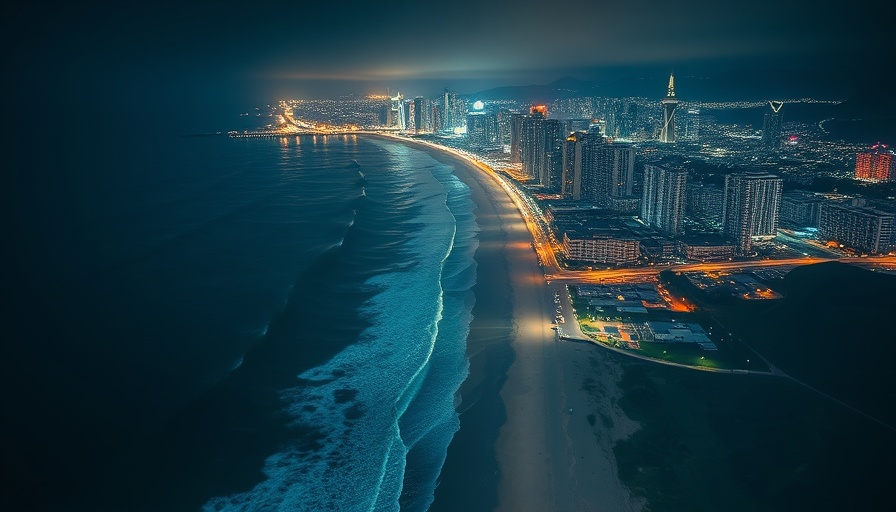 Tsunami Watch Hawaii nighttime cityscape shown in alert broadcast.