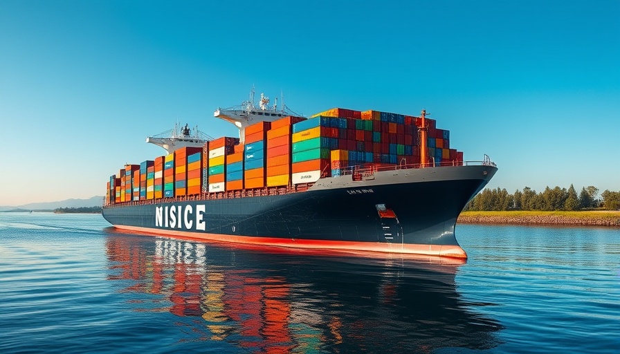 Massive container ship in canal reflecting Michigan business news.