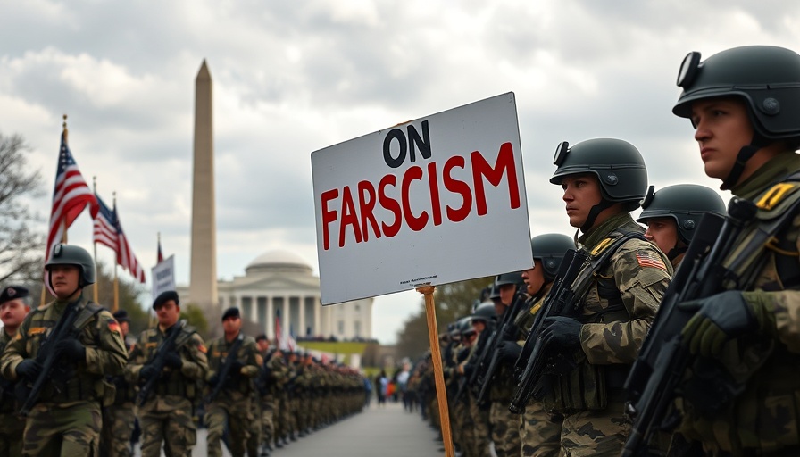 D.C. Police takeover event with military presence and protest sign.