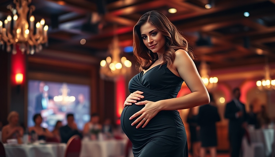 Pregnant woman on red carpet embracing motherhood journey.