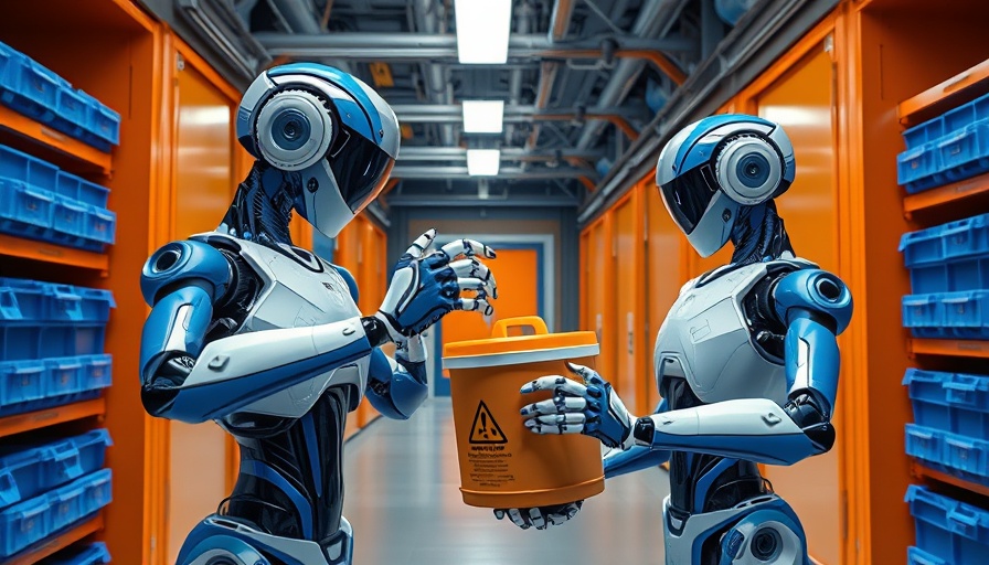 Futuristic robots in a tech facility handling tasks, symbolizing Detroit tech startups.