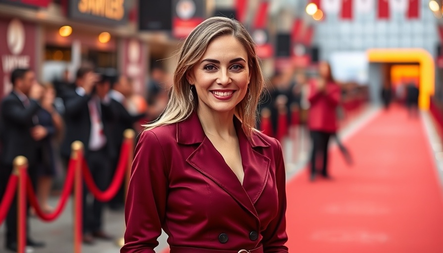 Stylish woman posing at a red carpet event.