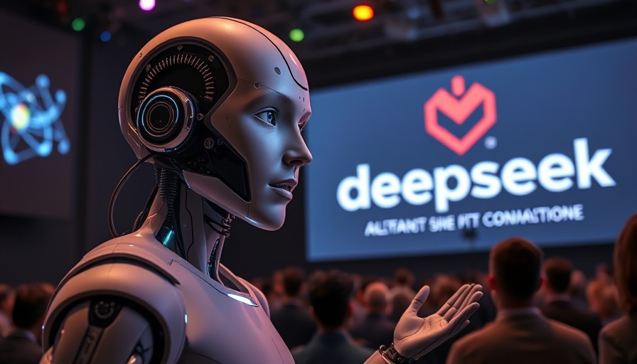 Futuristic AI presentation at DeepSeek new AI model launch.