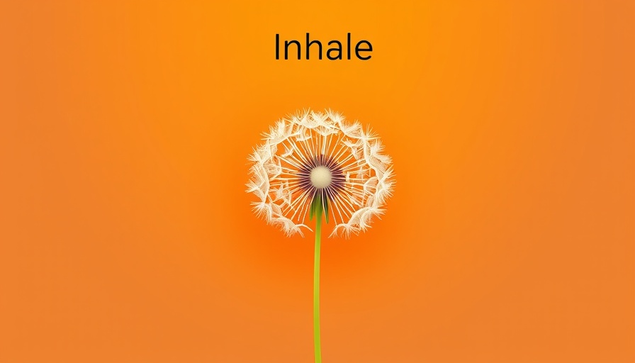 Flat illustration of a dandelion spreading seeds with 'Inhale' text.