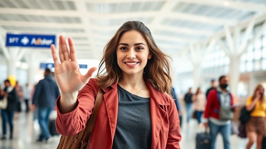 Young woman in a modern airport lounge showcasing travel outfit tips for air travel comfort.