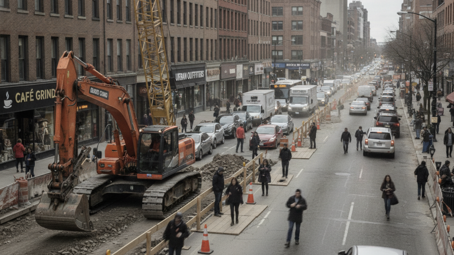 Kansas City neighborhoods scene with urban construction disrupting local living.