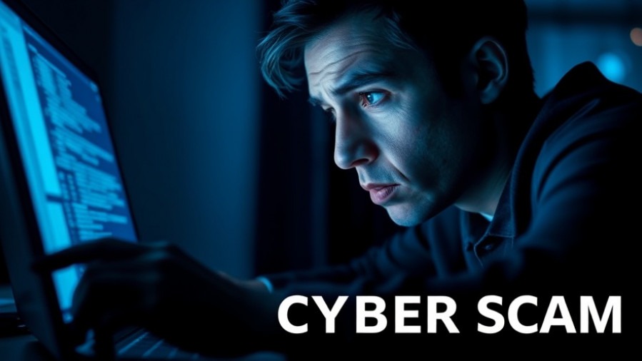 Anxious school administrator in Kansas City reacts to a cyber scam email at night.